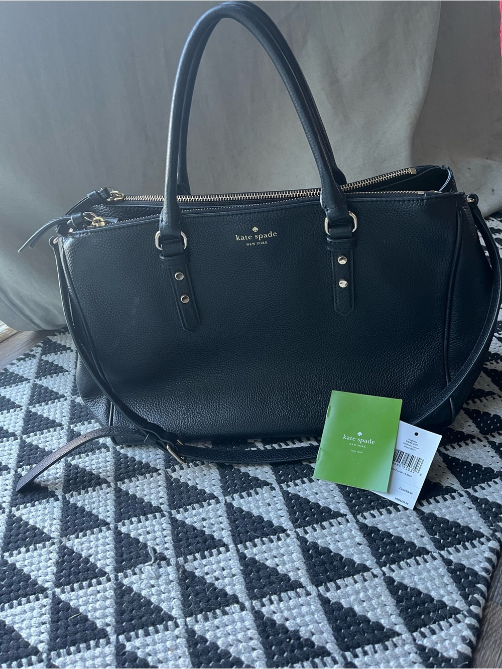 kate spade Black Pebbled Leather Satchel with Gold Hardware